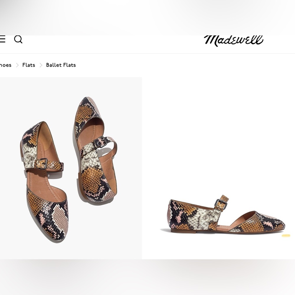 Madewell Alina embossed leather snakeskin flat 6.5